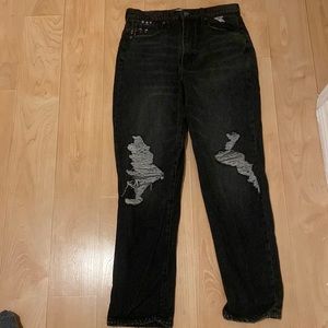 Black distressed high rise jeans